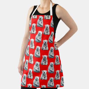 Polar Bear Pattern Design On Red  Apron