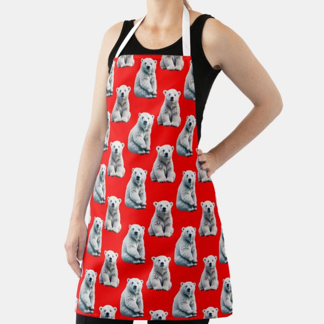 Polar Bear Pattern Design On Red  Apron (Creator Uploaded)