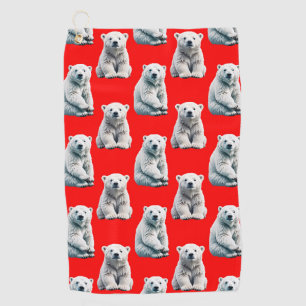 Polar Bear Pattern Design On Red Golf Towel