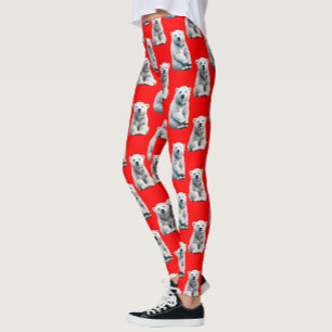 Polar Bear Pattern Design On Red Leggings