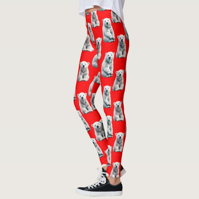 Polar Bear Pattern Design On Red  Leggings (Creator Uploaded)