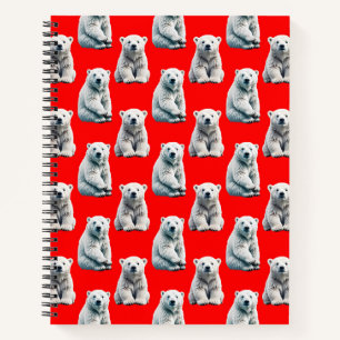 Polar Bear Pattern Design On Red  Notebook