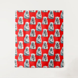 Polar Bear Pattern Design On Red  Tapestry