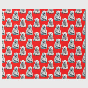 Polar Bear Pattern Design On Red  Wrapping Paper