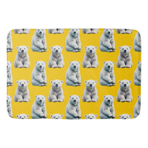 Polar Bear Pattern Design On Yellow Bath Mat