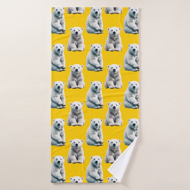 Polar Bear Pattern Design On Yellow  Bath Towel (Bath Towel)