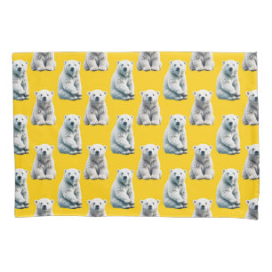 Polar Bear Pattern Design On Yellow Pillowcase