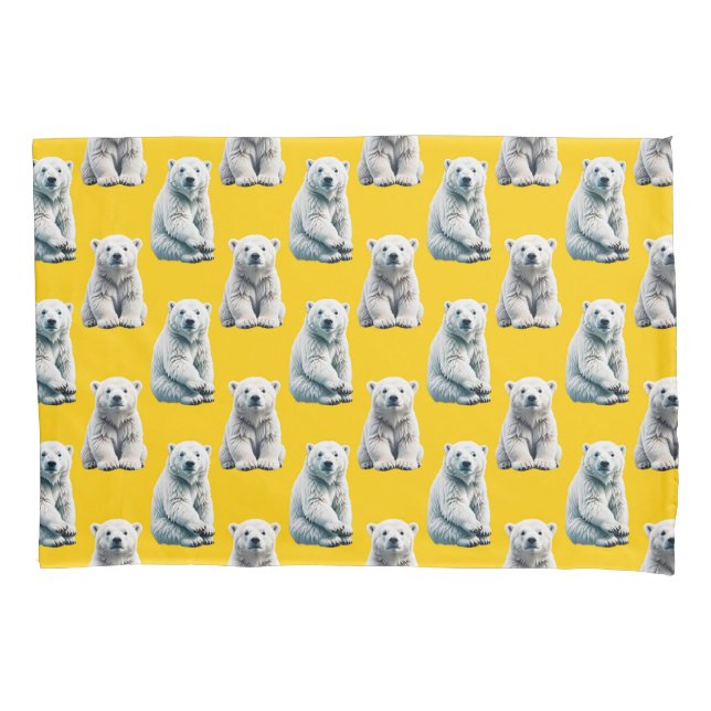 Polar Bear Pattern Design On Yellow  Pillowcase (Front)