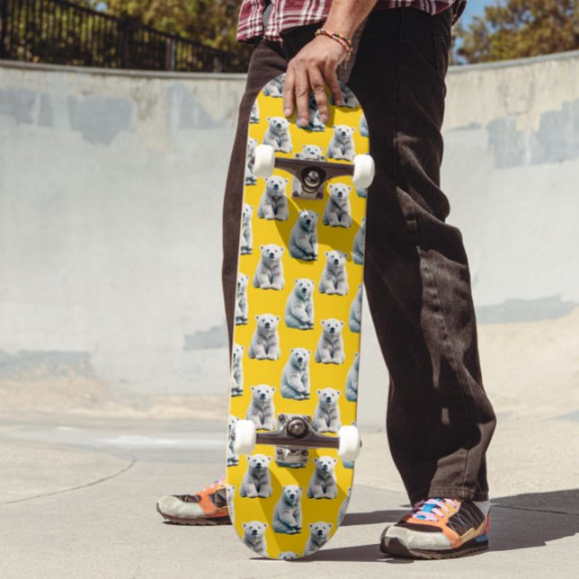 Polar Bear Pattern Design On Yellow  Skateboard (Creator Uploaded)