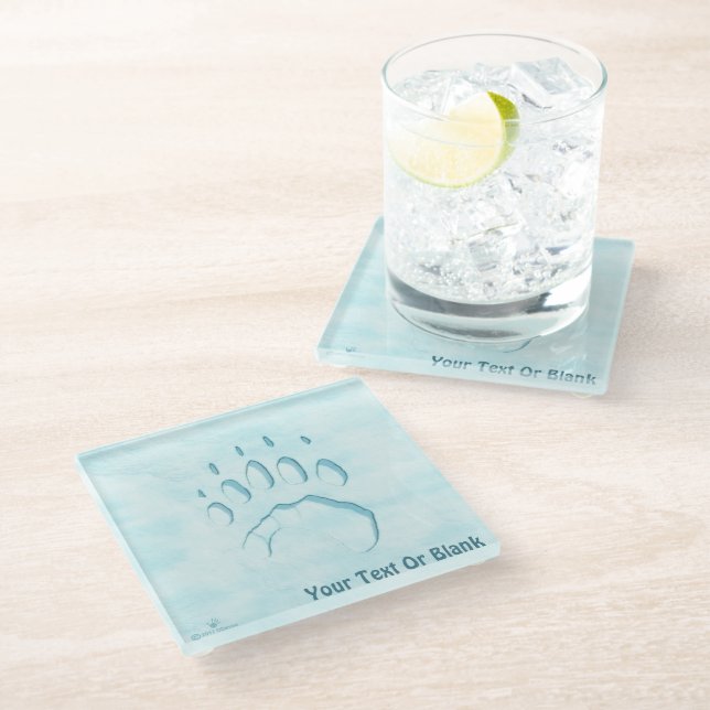 Polar Bear Paw Print Glass Coaster (Angled)