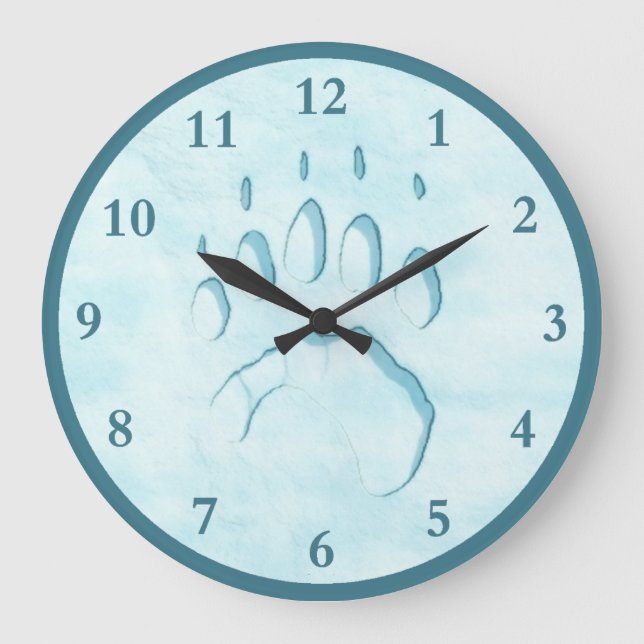 Polar Bear Paw Print Large Clock (Front)
