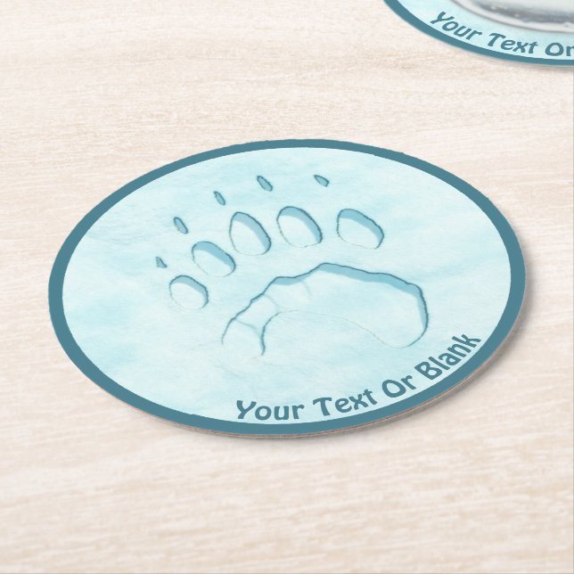 Polar Bear Paw Print Round Paper Coaster (Angled)