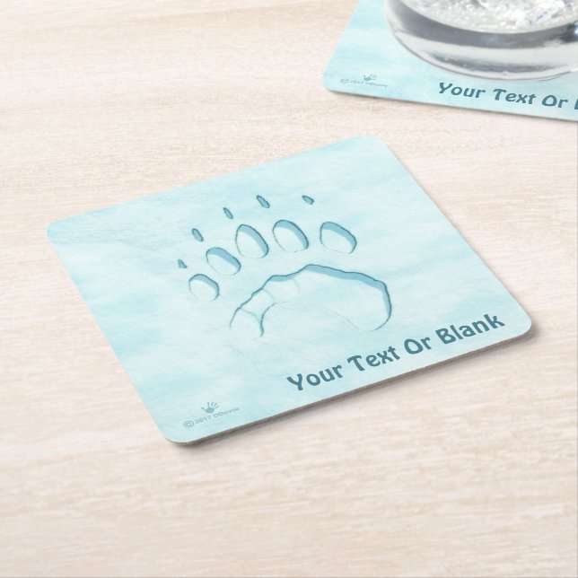 Polar Bear Paw Print Square Paper Coaster (Angled)