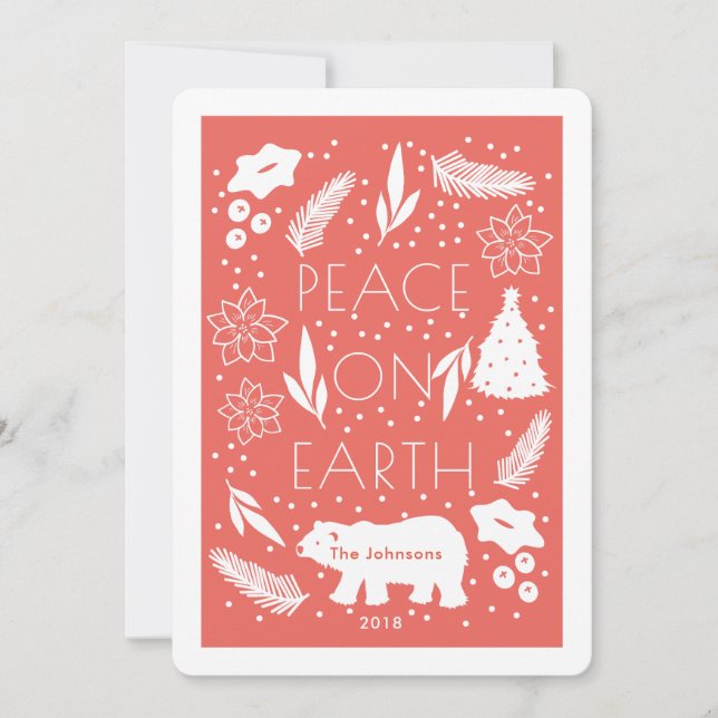 Polar Bear Peace on Earth Red Christmas Card (Front)