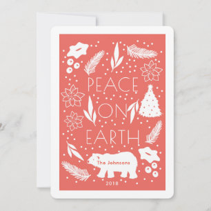 Polar Bear Peace on Earth Red Christmas Card