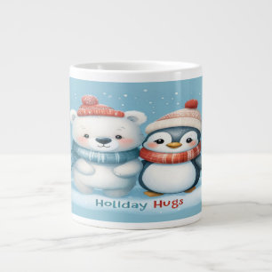 polar bear, penguin, holiday friends, cosy winter large coffee mug