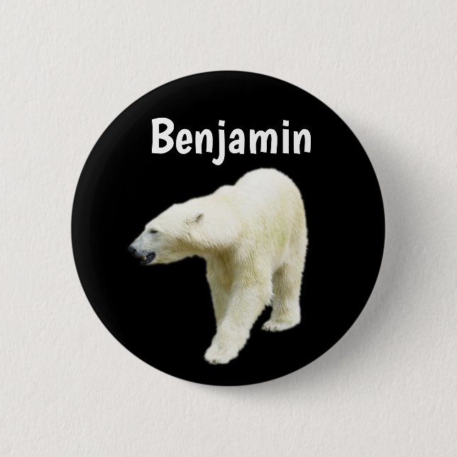 Polar Bear Personalised Name 6 Cm Round Badge (Front)