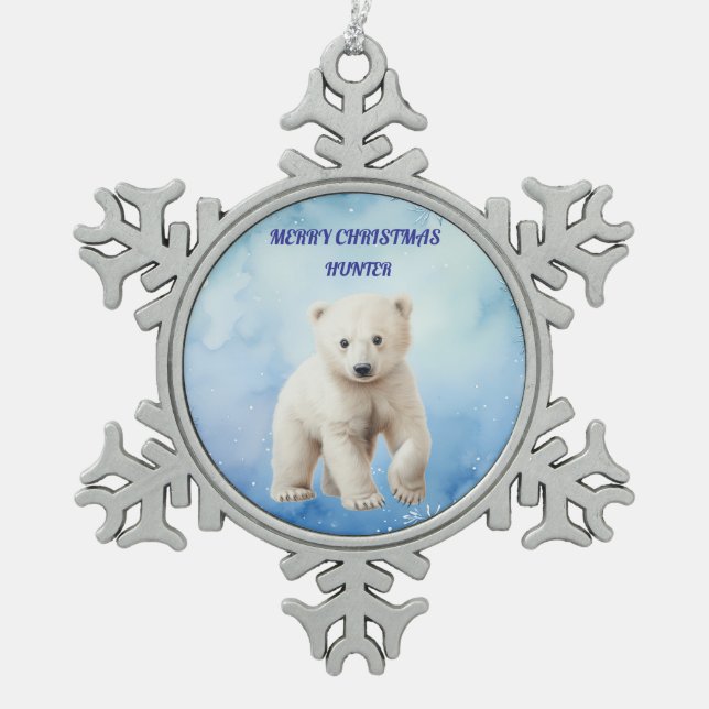 POLAR BEAR PEWTER SNOWFLAKE ORNAMENT (Front)