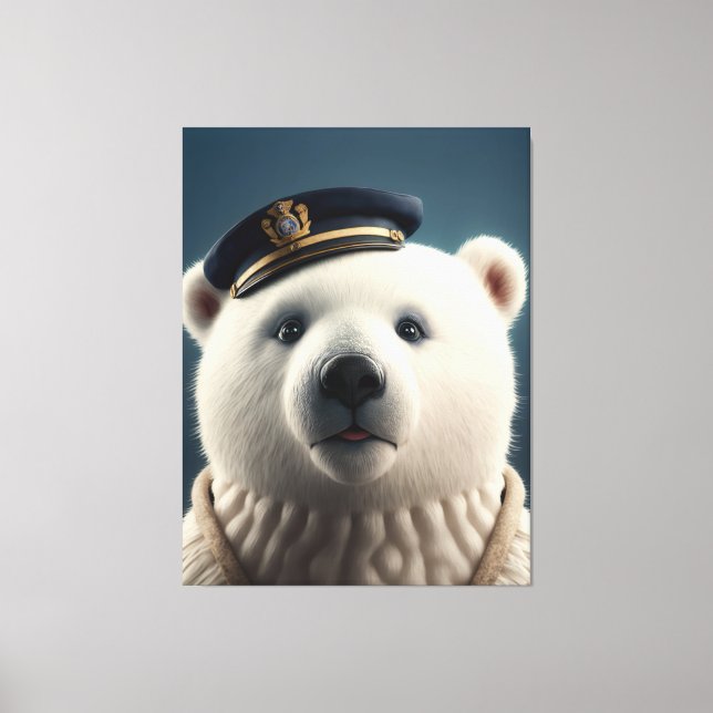 Polar Bear Pilot Captain Canvas Print (Front)