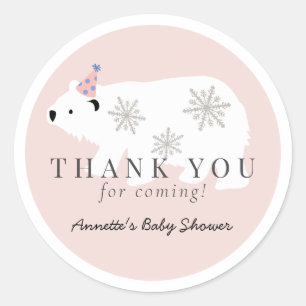 Polar Bear Pink Girl Baby Shower Thank You Classic Round Sticker