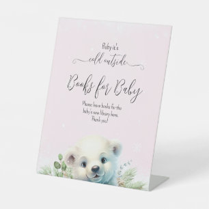 Polar Bear Pink Snow Winter Baby Shower Pedestal Sign