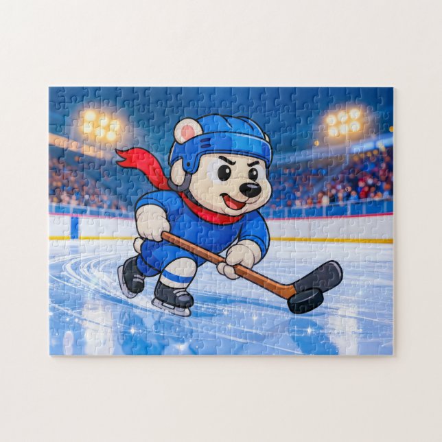 Polar Bear Playing Ice Hockey on a Frozen Rink Jigsaw Puzzle (Horizontal)