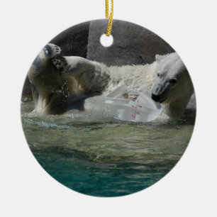 Polar Bear Playing in the Water Ceramic Tree Decoration
