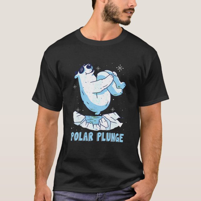 Polar Bear Plunge Illustration New Year Winter Fun T-Shirt (Front)