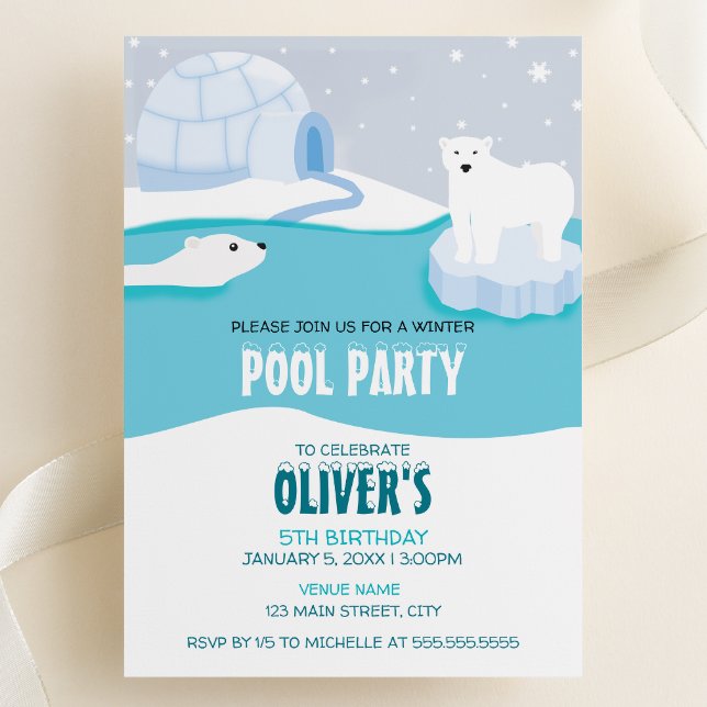 Polar Bear Pool Party Birthday Invitation (Creator Uploaded)