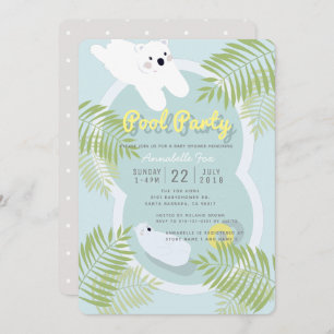 Polar Bear Pool Party Blue Baby Shower Invitation