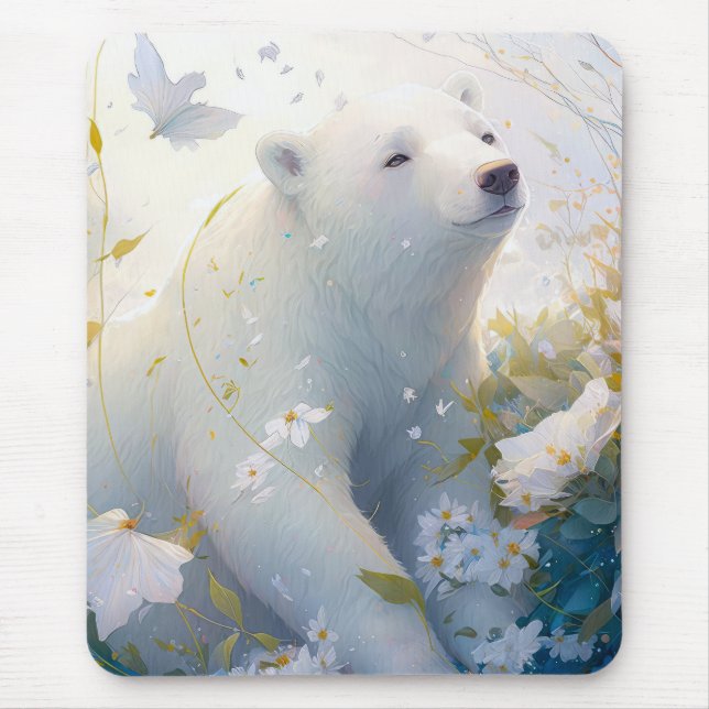 Polar Bear Portrait Animal Painting Wildlife Free Mouse Mat (Front)
