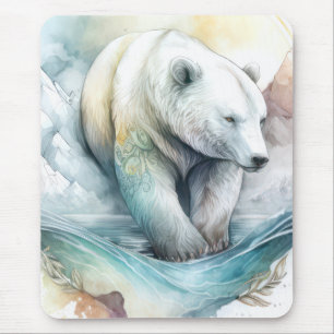 Polar Bear Portrait Animal Painting Wildlife Snow Mouse Mat