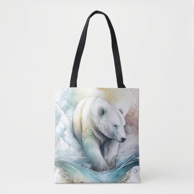 Polar Bear Portrait Animal Painting Wildlife Snow Tote Bag (Front)