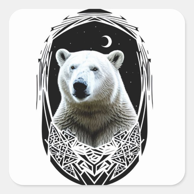 Polar bear portrait square sticker (Front)