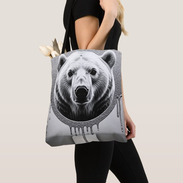 Polar Bear Portrait With Metallic Drip Effect 🐻‍❄ Tote Bag (Close Up)
