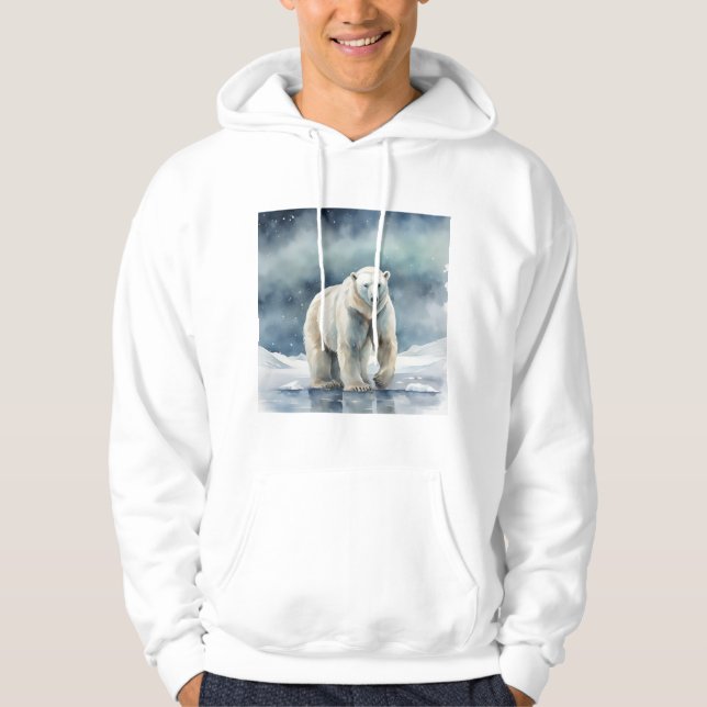 Polar Bear Print Men's Cosy Hooded Sweatshirt (Front)