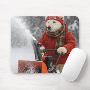 Polar Bear Pushing a Snowblower Mouse Mat