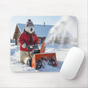 Polar Bear Pushing a Snowblower Mouse Mat