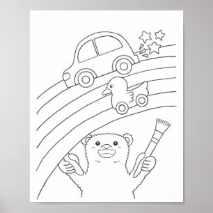 Polar Bear Rainbow Downloadable Colouring Page Poster