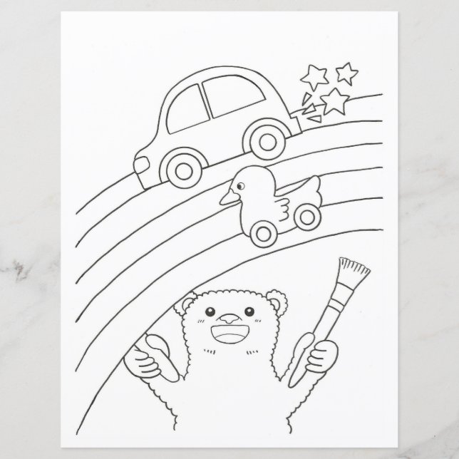 Polar Bear Rainbow Kids Colouring Page Paper Sheet (Front)