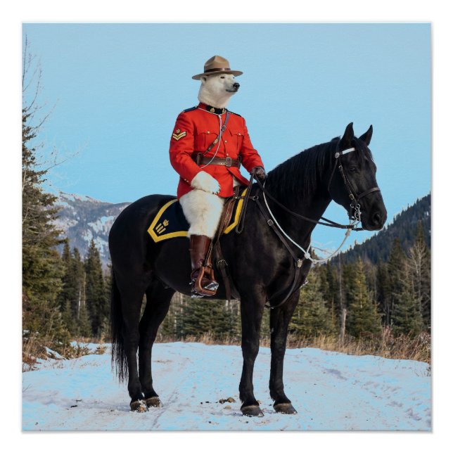 Polar Bear RCMP Corporal On Horseback Poster (Front)