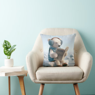 Polar Bear Reading a Newspaper Cushion