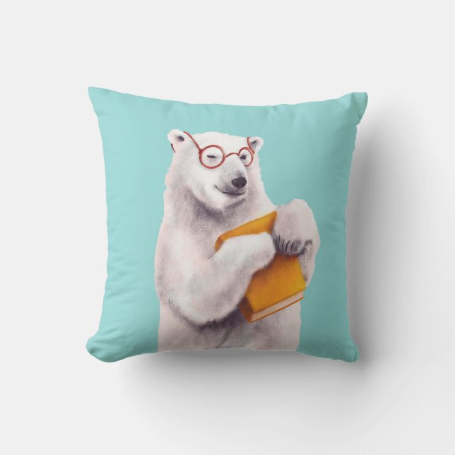 Polar Bear Reading Art – Book Lover Cushion (Front)