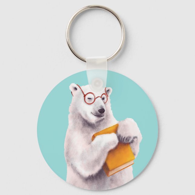Polar Bear Reading Art – Book Lover Key Ring (Front)