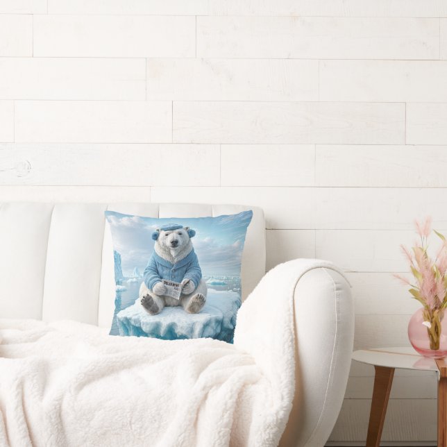 Polar Bear Reading The Newspaper Cushion (Couch)