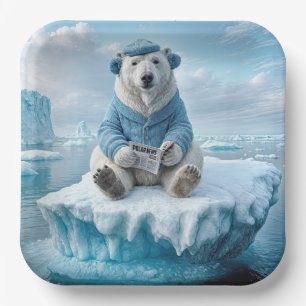 Polar Bear Reading The Newspaper Paper Plate