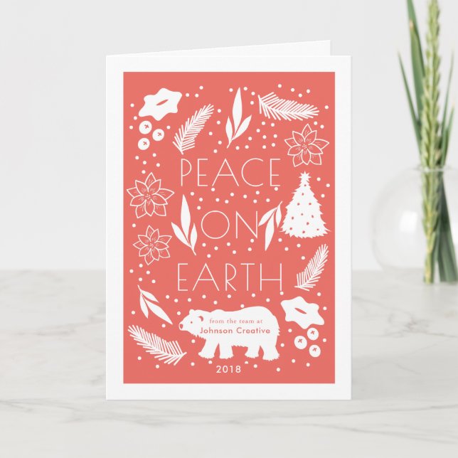 Polar Bear Red Business Holiday Christmas Card (Front)