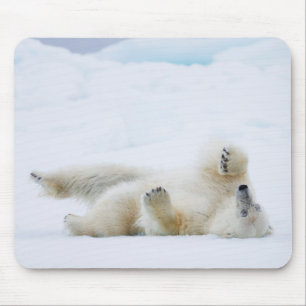 Polar bear rolling in snow, Norway Mouse Mat