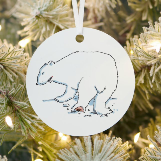 Polar Bear round metal ornament (Insitu)