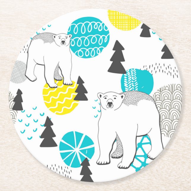 Polar bear round paper coaster (Front)